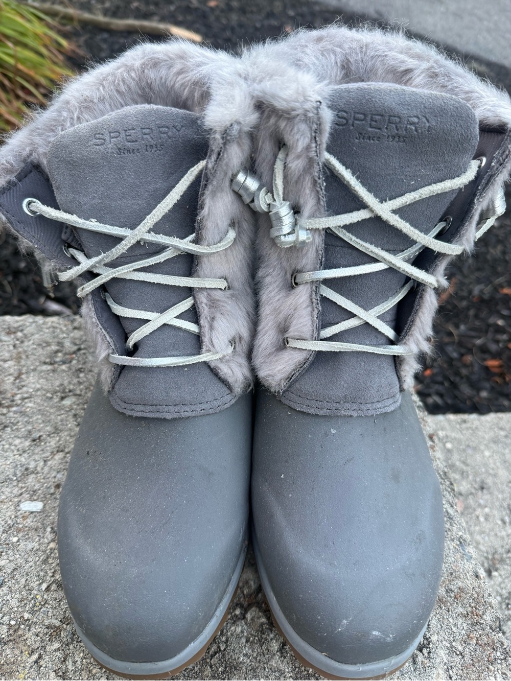 Sperry Gray Faux-Fur Lined Lace-Up Winter Boots